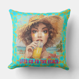 Almofada Tropical Beach, Lets Go to The Beach,Orange Turquo