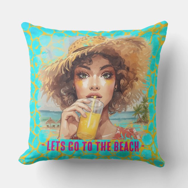 Almofada Tropical Beach, Lets Go to The Beach,Orange Turquo (Frente)