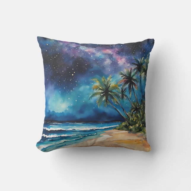Almofada Tropical Beach Night Sky (Frente)