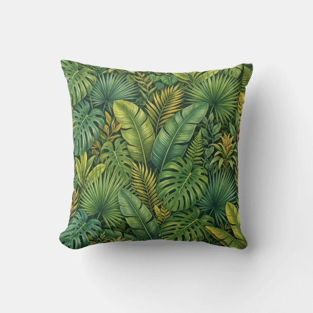 Almofada Tropical Botanical Leaves Jungle Pattern Pillow (Frente)