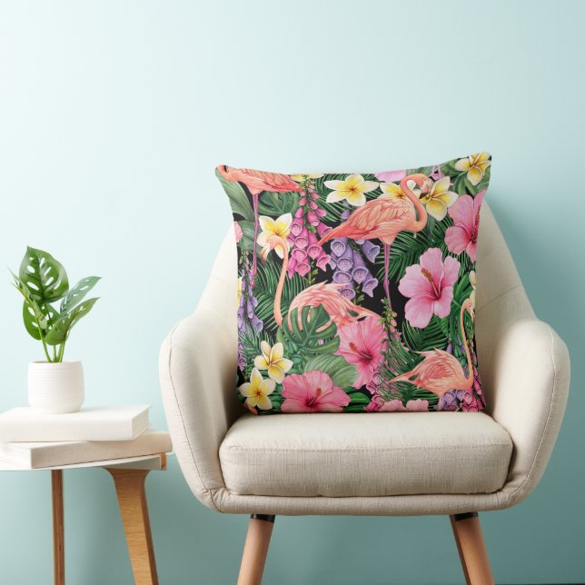 Almofada Tropical Flamingo Pattern - Selva Floral Vibrante (Cadeira)