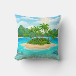 Almofada Tropical Island Paradise Palm Trees Throw Pillow