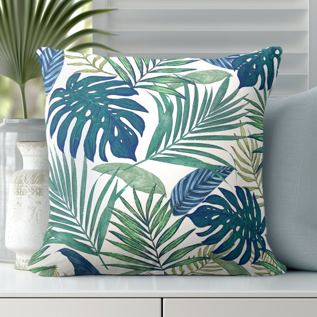 Almofada Tropical Moderna Palm deixa Travesseiro decorativo (Discover our Elegant Coastal Throw Pillows in Blue & White.)