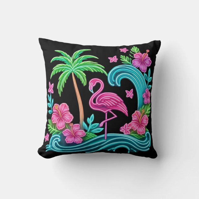 Almofada Tropical Neon Flamingo (Frente)