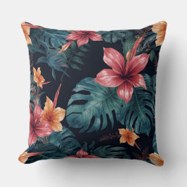 Almofada Tropical Night Blooms Vibrant Botanical Pattern