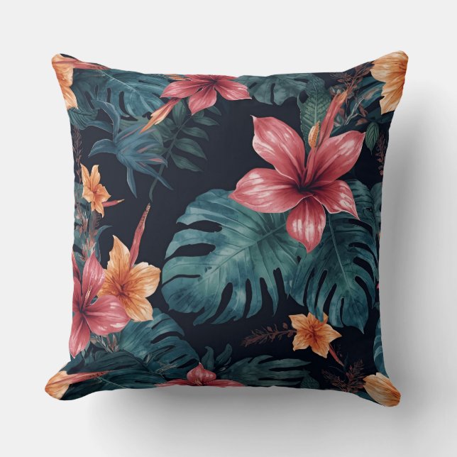 Almofada Tropical Night Blooms Vibrant Botanical Pattern (Frente)