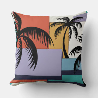 Almofada Tropical Palms on Geometric Sunset Background