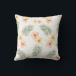 Almofada Tropical Peach Cream Hibiscus Flowers<br><div class="desc">Tropical Peach Cream Hibiscus Flowers Leaves</div>