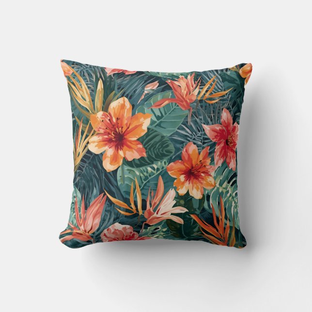 Almofada Tropical Sunset Garden Floral Jungle Pattern (Frente)