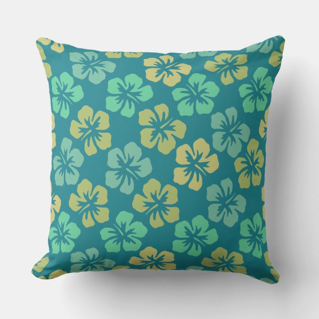 Almofada Tropical Teal Hibiscus Flower Pattern (Frente)