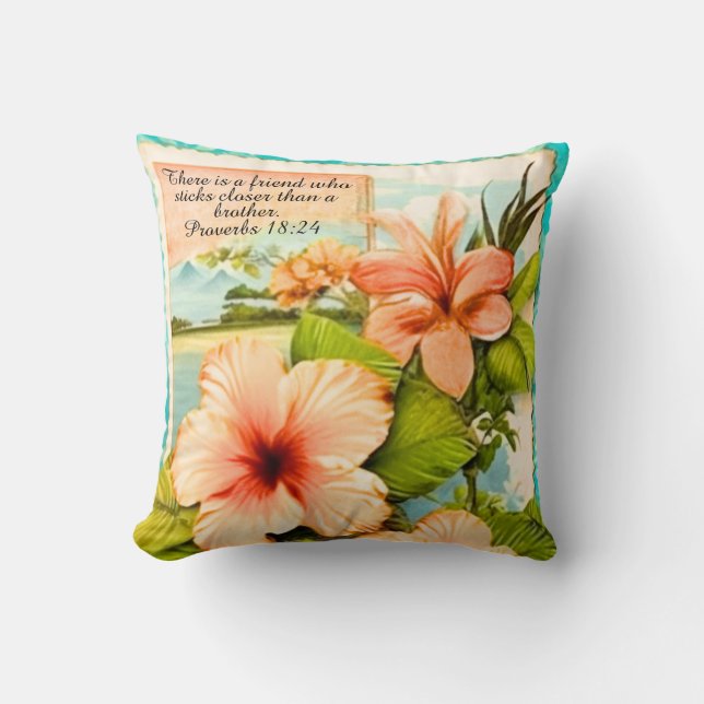 Almofada Tropical Throw Pillow Provérbios 18:24 (Frente)