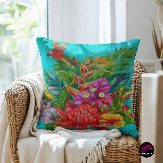 Almofada TropiColor Fusion Macaw & Floral Serenade (An accent piece that instantly changes the room)
