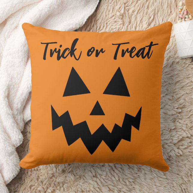 Almofada Truque de Halloween ou Trate a face laranja de abó (Cobertor)