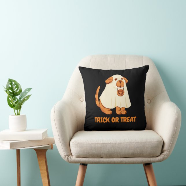 Almofada Truque do Fantasma Cachorro Corajoso ou trate a di (Cadeira)