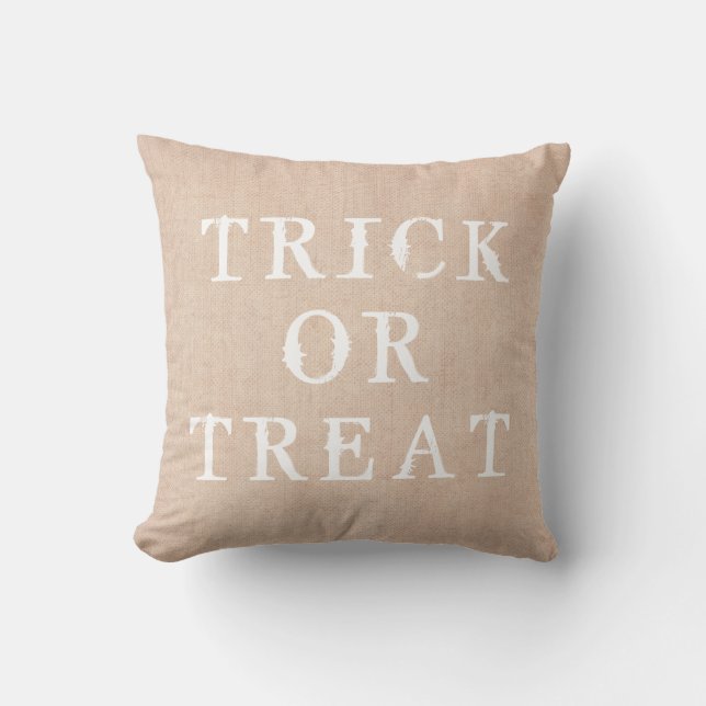 Almofada Truque Feliz de Halloween ou Burlap de Tratamento (Frente)