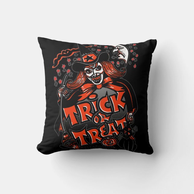 Almofada Truque ou tratamento de bruxas do Halloween (Frente)