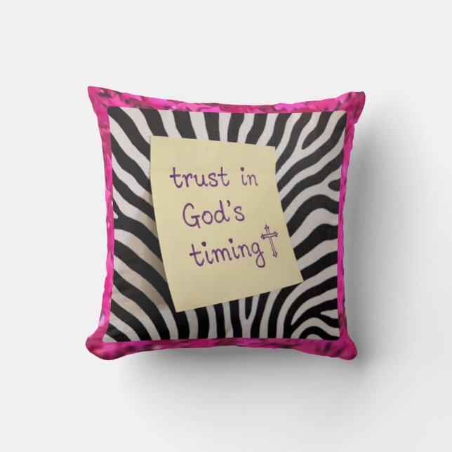 Almofada Trust in God's Timing pink glitter zebra y2k (Frente)