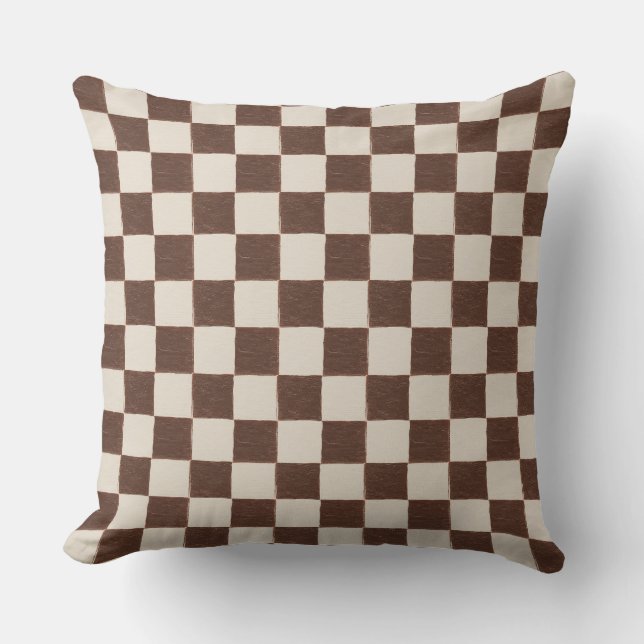 Almofada Truz Retro Checkerboard Padrão Brown Cream (Frente)