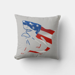 Almofada Tubarão branco vermelho da bandeira azul no fundo