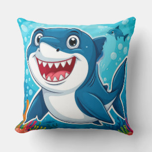 Almofada Tubarão de desenho animado sorrindo nadando embaix