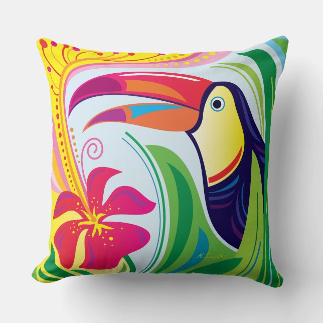 Almofada Tucano com Flor Tropical (Frente)