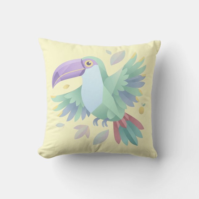Almofada Tucano Geométrico em Pastel – Voo Tropical Minimal (Frente)
