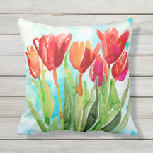 Tulipa Vermelha de Aquarela no Travesseiro decorat