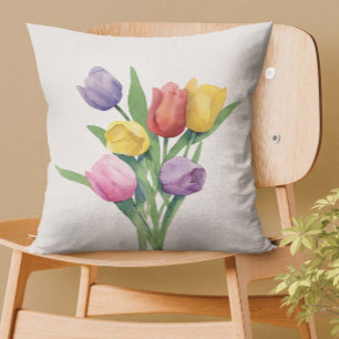 Almofada Tulipas Coloridas de Aquarelas
