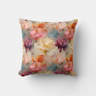 Almofada Tulipas Coloridas Padrão Floral de Aquarela