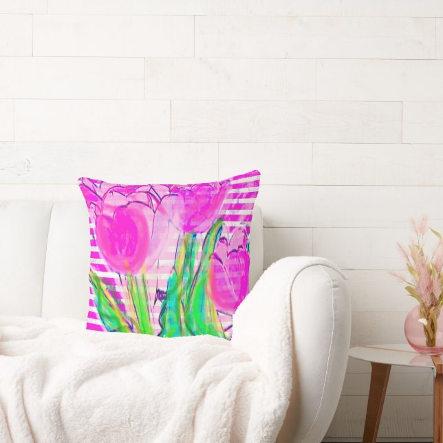 Almofada Tulipas cor-de-rosa da Fúchsia num Vase Multimedia (Sofá)