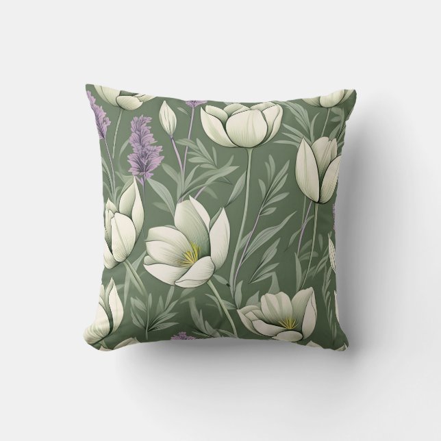 Almofada Tulipas E Lavanda Em Verde (Frente)