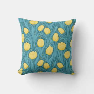 Almofada Tulipas em azul e amarelo