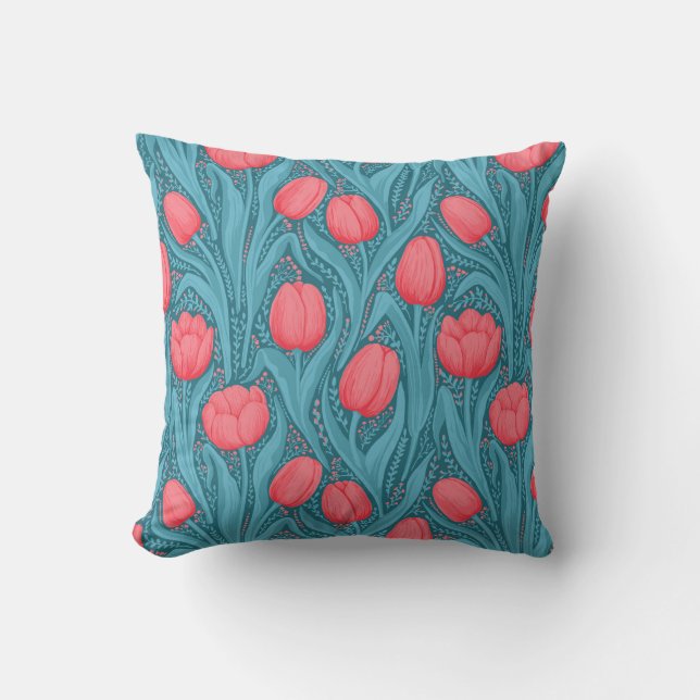 Almofada Tulipas em azul e vermelho (Frente)