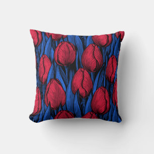 Almofada Tulipas em vermelho e azul