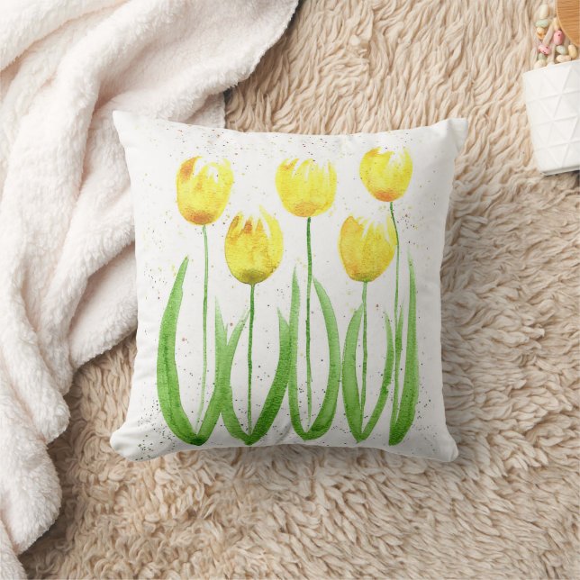 Almofada Tulipas flores amarela-aquarela (Cobertor)