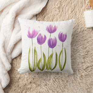 Almofada Tulipas flores aquarela púrpura esbranquiçada
