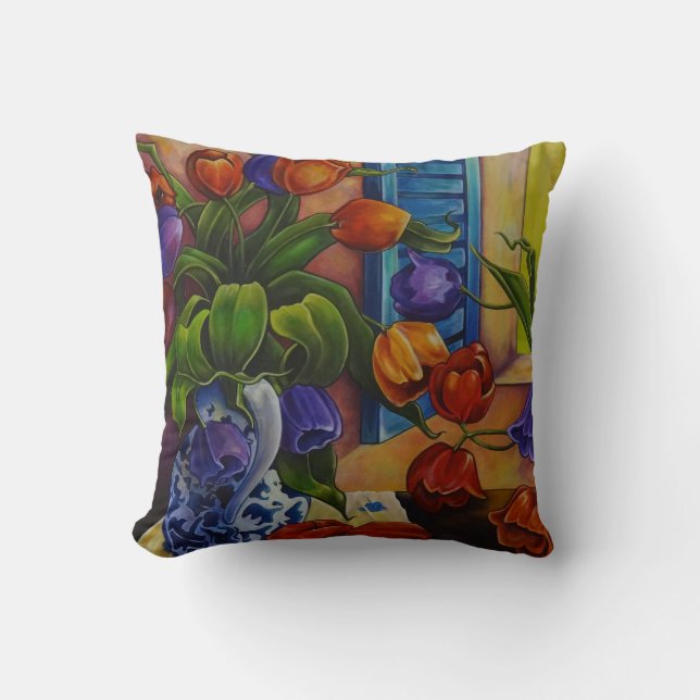 Almofada Tulipas & maçãs 16" X 16" travesseiro do algodão (Frente)