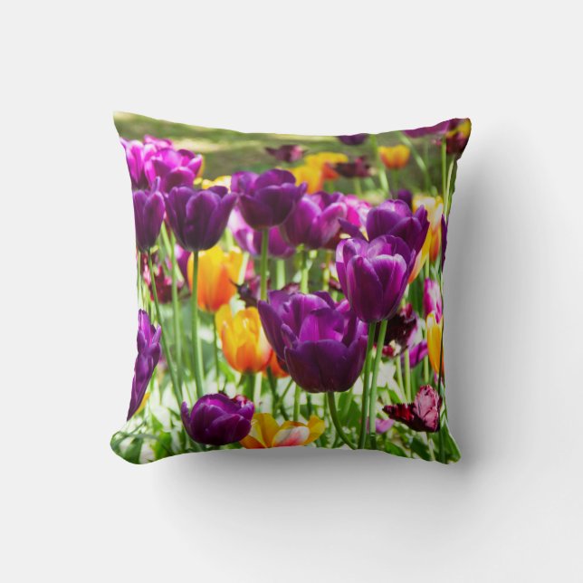 Almofada Tulipas púrpura e amarelas cúbicas (Frente)