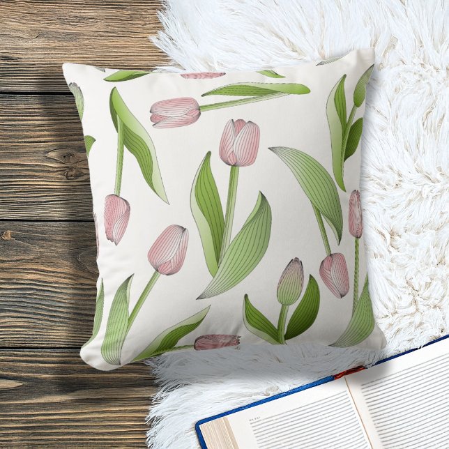 Almofada Tulipas Rosa Chic Moderno Padrão Floral Botânico (Criador carregado)