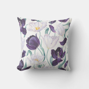 Almofada Tulipas Roxas: Realismo Da Vintagem Branca.