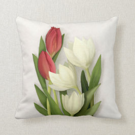 Almofada Tulipas Vermelhas e Brancas Travesseiro decorativo