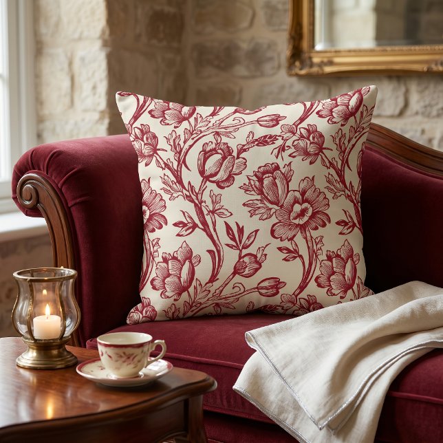 Almofada Tulipas Vermelhas e Creme Toile - Decoração Rústic (Criador carregado)