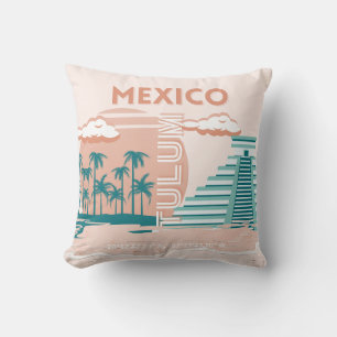 Almofada Tulum, México, Viagem Art, Retro