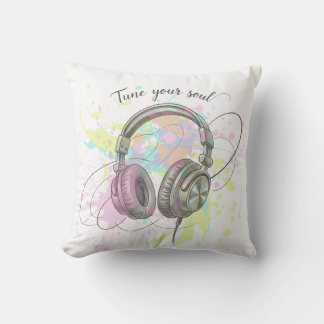 Almofada Tune Into Your Soul Headphones Watercolor Art