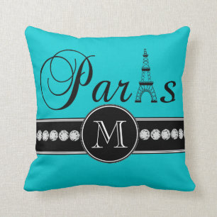 Almofada Turquesa 00c5cd Paris preta Monogrammed