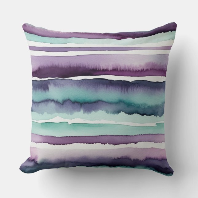 Almofada Turquesa abstrato e listras de água roxas (Frente)