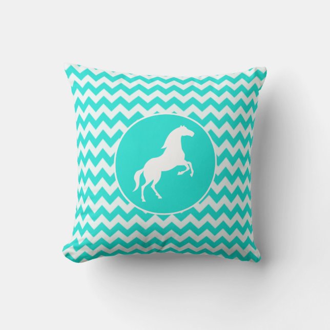 Almofada Turquesa, Aqua Color Chevron; Equestre (Frente)