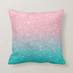 Almofada Turquesa Azul e Salmão Cor-de-Rosa Espumante