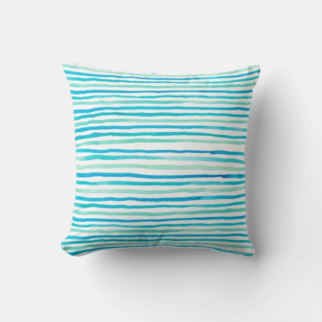 Almofada Turquesa, Beachy Watercolor Stripes (Frente)