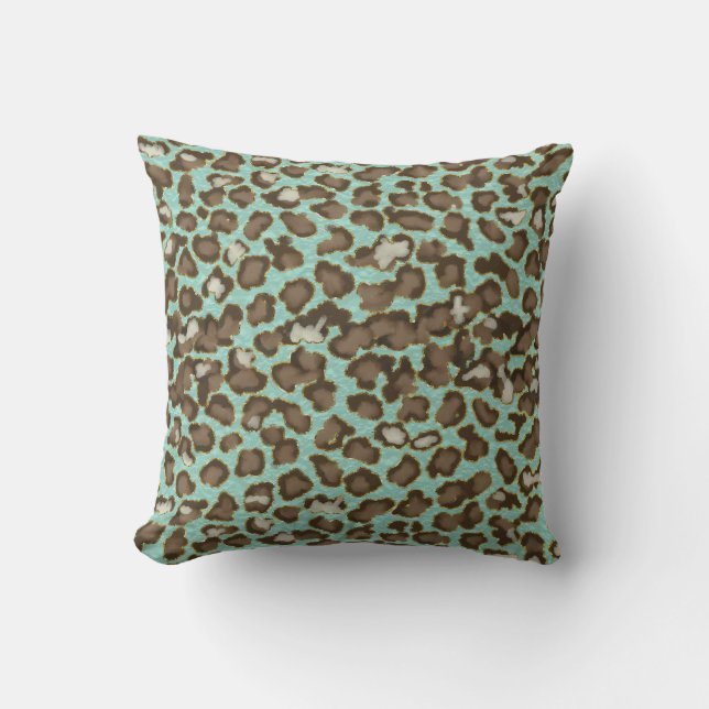 Almofada Turquesa de Impressão do Leopardo-da-Neve Pintada  (Frente)